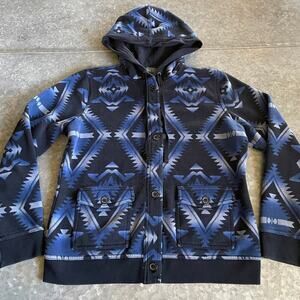 Ralph Lauren Tribal Southwestern Hoodie Womens Medium Blue Sweater Sweatshirt